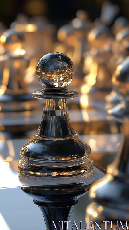 Gleaming Glass Pawn Standing Bright on a Luminous Board.