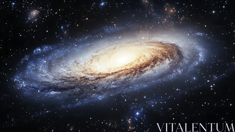 Spiral galaxy whirls in starlit silence across cosmic velvet.