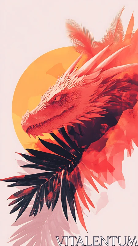 Fiery dragon spirit rises against a sunlit tropical halo