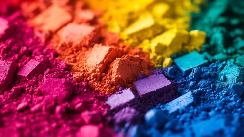 Crushed rainbow pigments forming textured color spectrum.