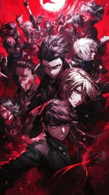 Battle-ready anime squad rises in blood-red explosive chaos