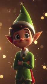 Spark-eyed Christmas elf grins beneath twinkling golden glow.