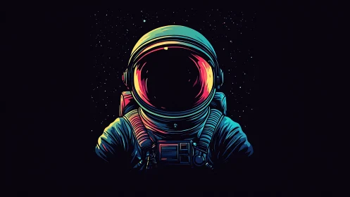 Bold neon astronaut illustration against deep space background.