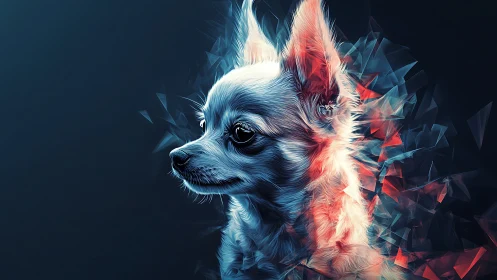 Neon chihuahua portrait rendered with crystalline light shards