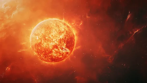 Molten orange star burns inside dense glowing nebula