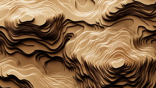 Warm layered topographic waves in sculpted golden lines.