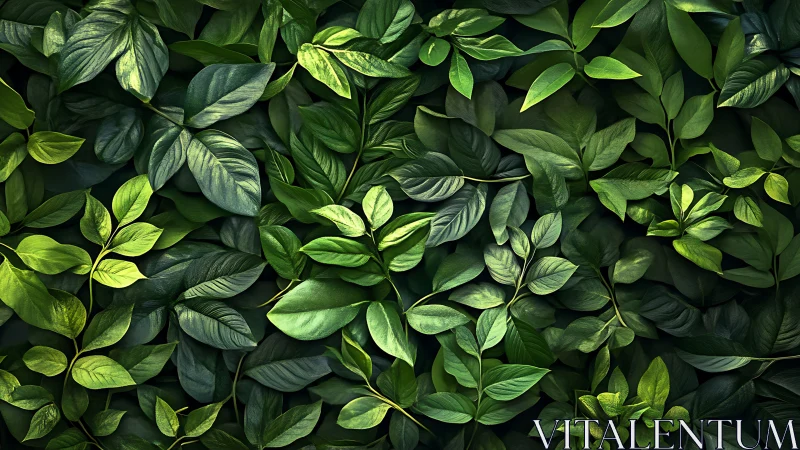Dense green foliage pattern forms textured botanical wall