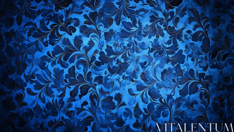 Blue ornamental foliage field with high-relief digital engraving.