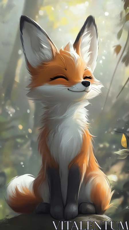 Joyful forest fox sits peacefully in a soft morning glow