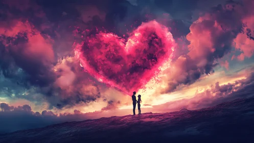 Silhouettes Witness Celestial Love Ablaze.
