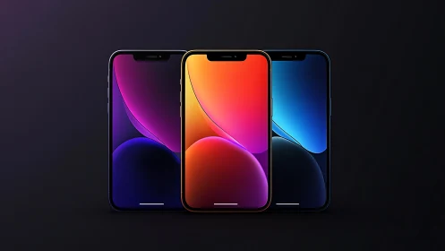 Three Gradient IPhones With Vibrant Wallpapers.