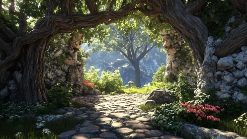 Where Ancient Giants Guard Sunlit Passages Through Stone and Verdant Wonder