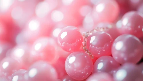 Soft-focus macro of glossy pink beads and bokeh glow.
