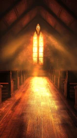 Golden sunlight floods a silent chapel with sacred warmth