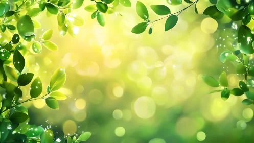 Sunlit Green Leaves with Soft Bokeh Effect, Nature Illustration.