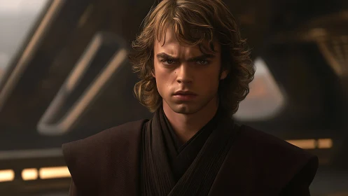 Storm-eyed space apprentice caught between light and shadow.