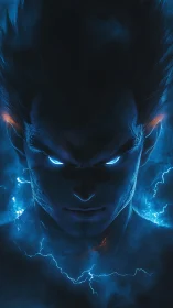 Electric warrior portrait radiates blue storm energy