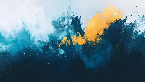 Abstract Blue and Yellow Brushstroke Painting with Modern Flair.