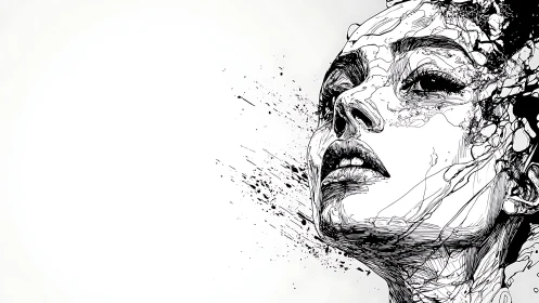 Ink-splatter contour portrait of woman in high-contrast profile