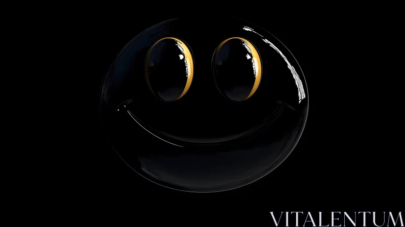 Glossy Black Smiley Face on Dark Background, Modern Digital Art.