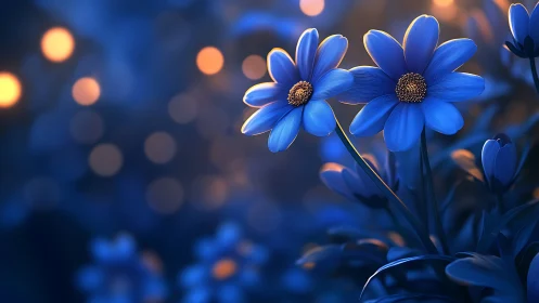 Blue Daisies Glowing in Twilight Magic.