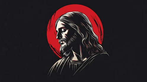 Somber haloed figure carves light from a crimson eclipse