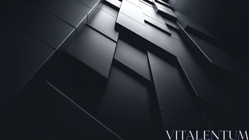 Geometric dark panels recede upward in a staggered formation