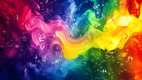 Liquid rainbow river swirling through crystal bubble constellations.