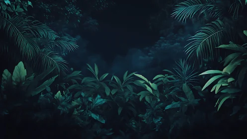 Jungle Canopy at Night. Dense Tropical Vegetation.