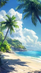Tropical Paradise Beach with Palm Trees and Azure Waters.