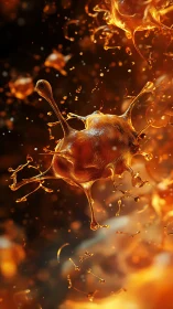 3D neural plasma structures in molten amber bokeh field.