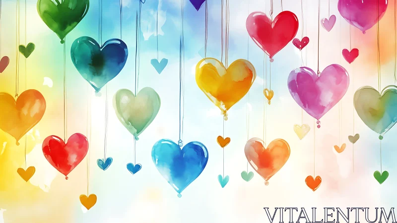 Hanging Rainbow Hearts Float Through Soft, Colorful Light