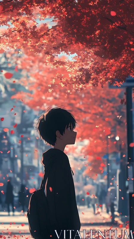 Gentle autumn stroll wraps a quiet teen in falling red leaves