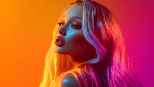 Neon-lit portrait captures glossy blonde model in profile