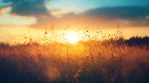 Backlit summer field catches golden sunset light