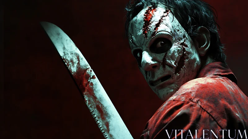 Masked horror figure holding a large bloody knife.