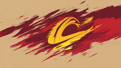 Dynamic brushstroke emblem with swept crimson vector fields.
