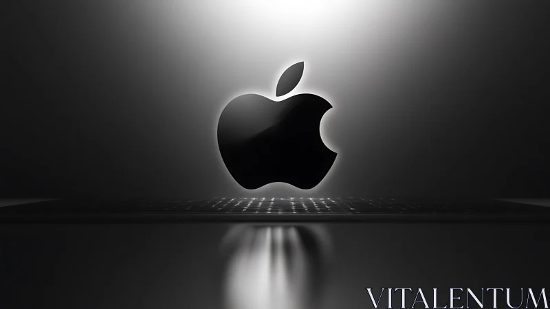 Monochrome apple-shaped logo with reflective surface effect.