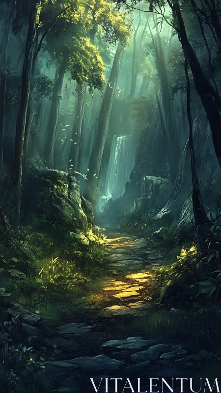 Enchanted Forest Canyon with Glowing Mist