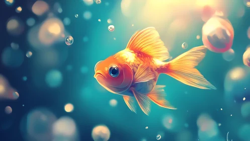 Spectral goldfish in volumetric light with bokeh diffusion.