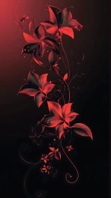 Luminescent Red Lilies: Neon-Tinted Floral Composition with Dynamic Vine Tendrils