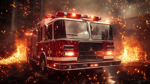 Emergency Response Vehicle in Dramatic Inferno Environment.