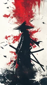 Crimson memory clings to the lone ronin’s painted silence