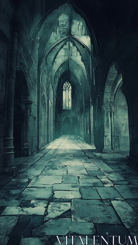 Whispering Gothic Corridor Drowned In Sea-Green Gloom.