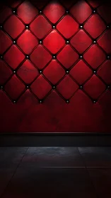 Red padded wall and dark tiled floor under low lighting