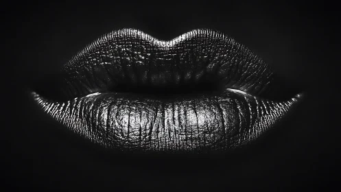 Silver-lit lips floating in a dreamy midnight glow.