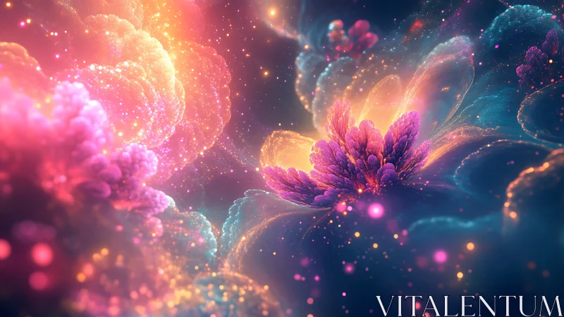 Stellar bloom gardens ignite in iridescent cosmic mist.