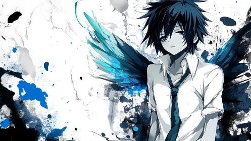 Blue winged dreamer standing in a storm of painted skies.