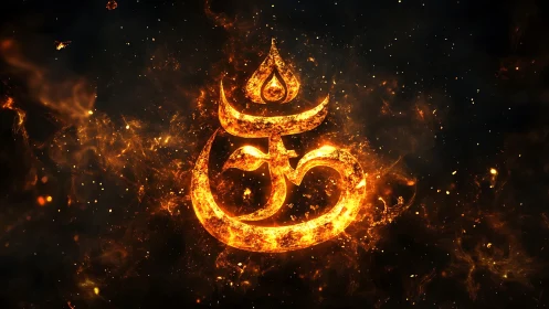 Fiery glowing symbol blazes against a dark cosmic void