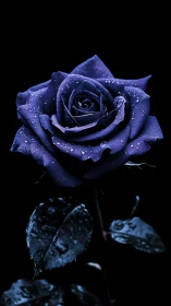 Deep Blue Rose: High-Contrast Floral Study with Hydrophobic Surface Texture.